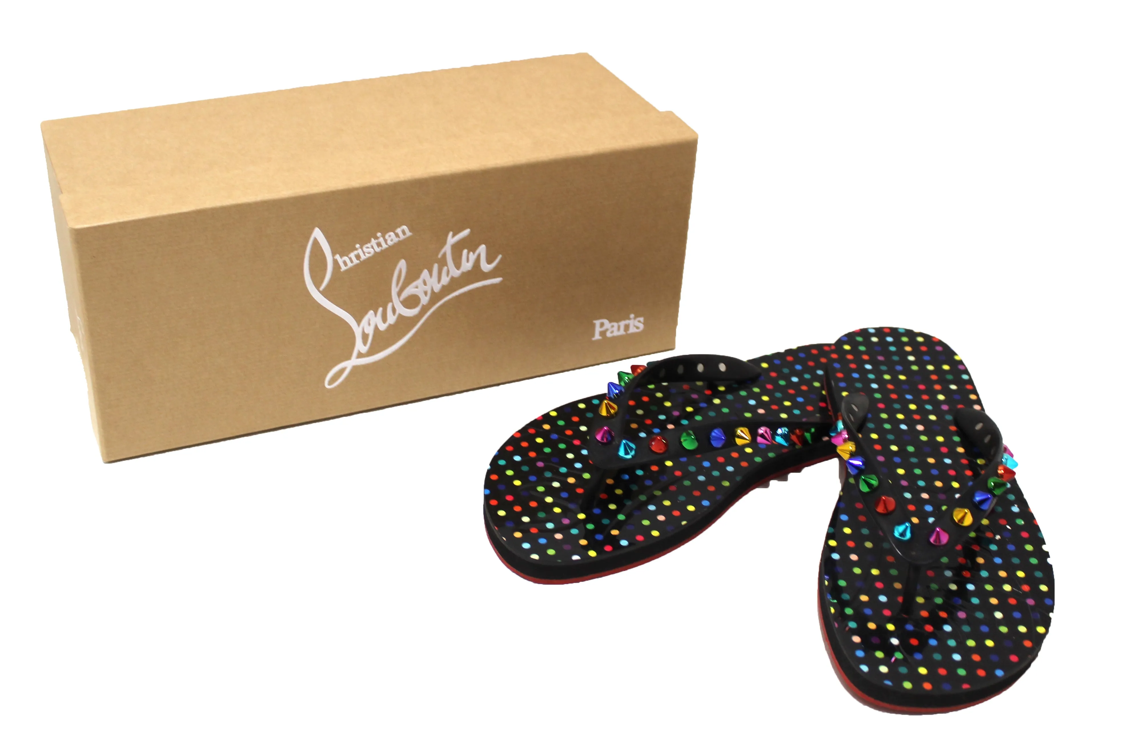 Authentic Christian Louboutin Loubi Flip Spikes Donna Thong Sandals Size 37