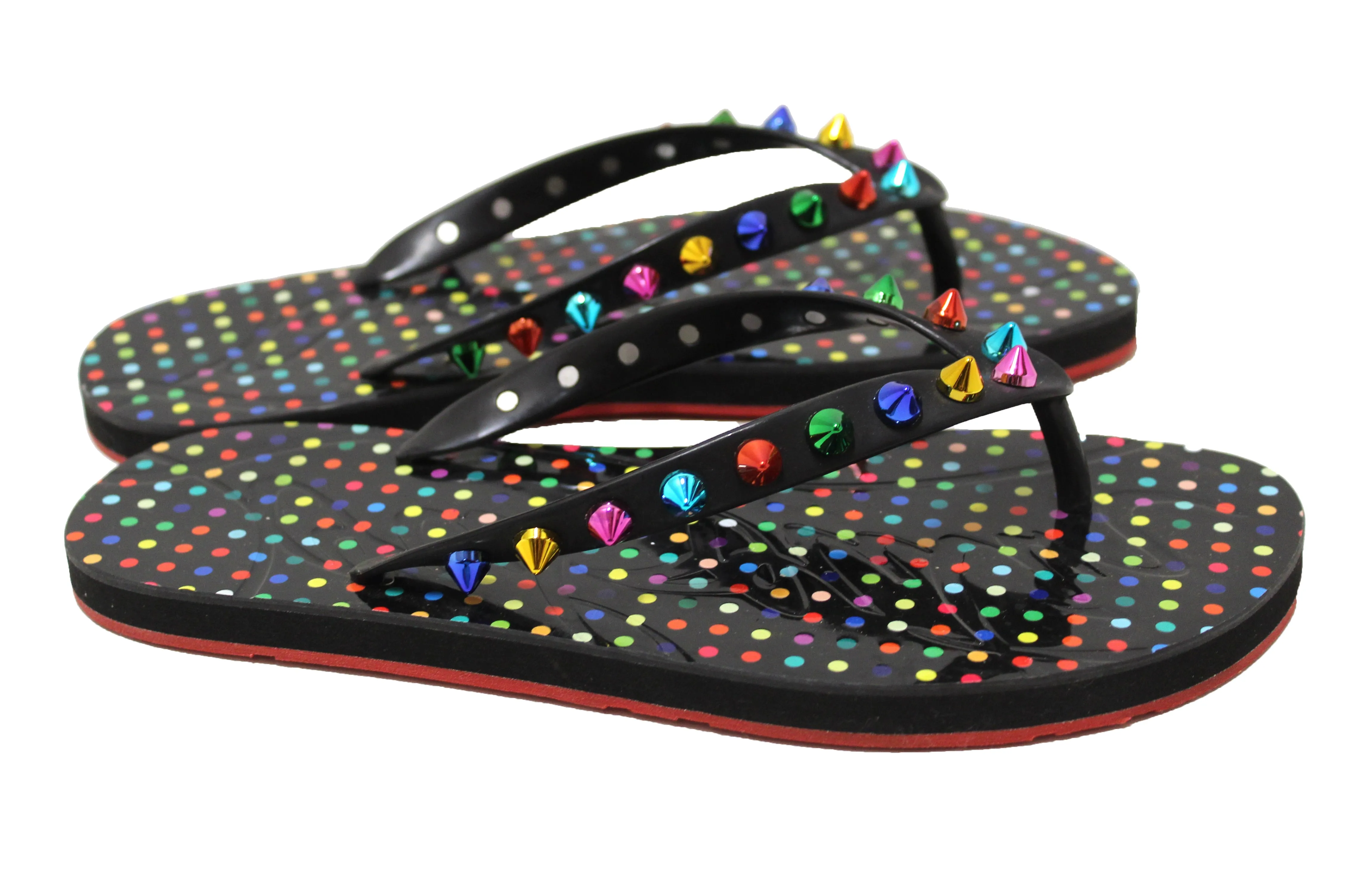 Authentic Christian Louboutin Loubi Flip Spikes Donna Thong Sandals Size 37
