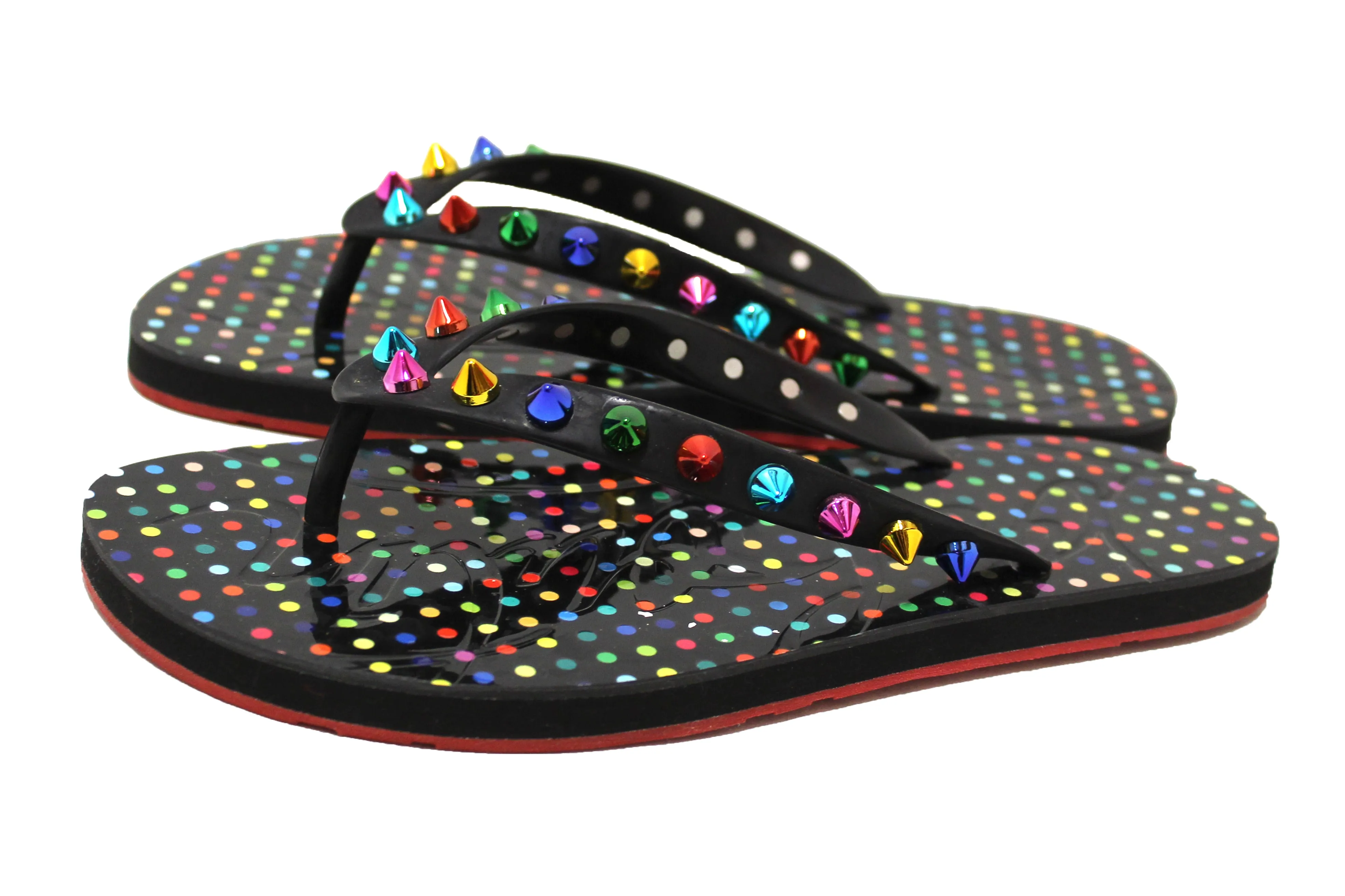 Authentic Christian Louboutin Loubi Flip Spikes Donna Thong Sandals Size 37