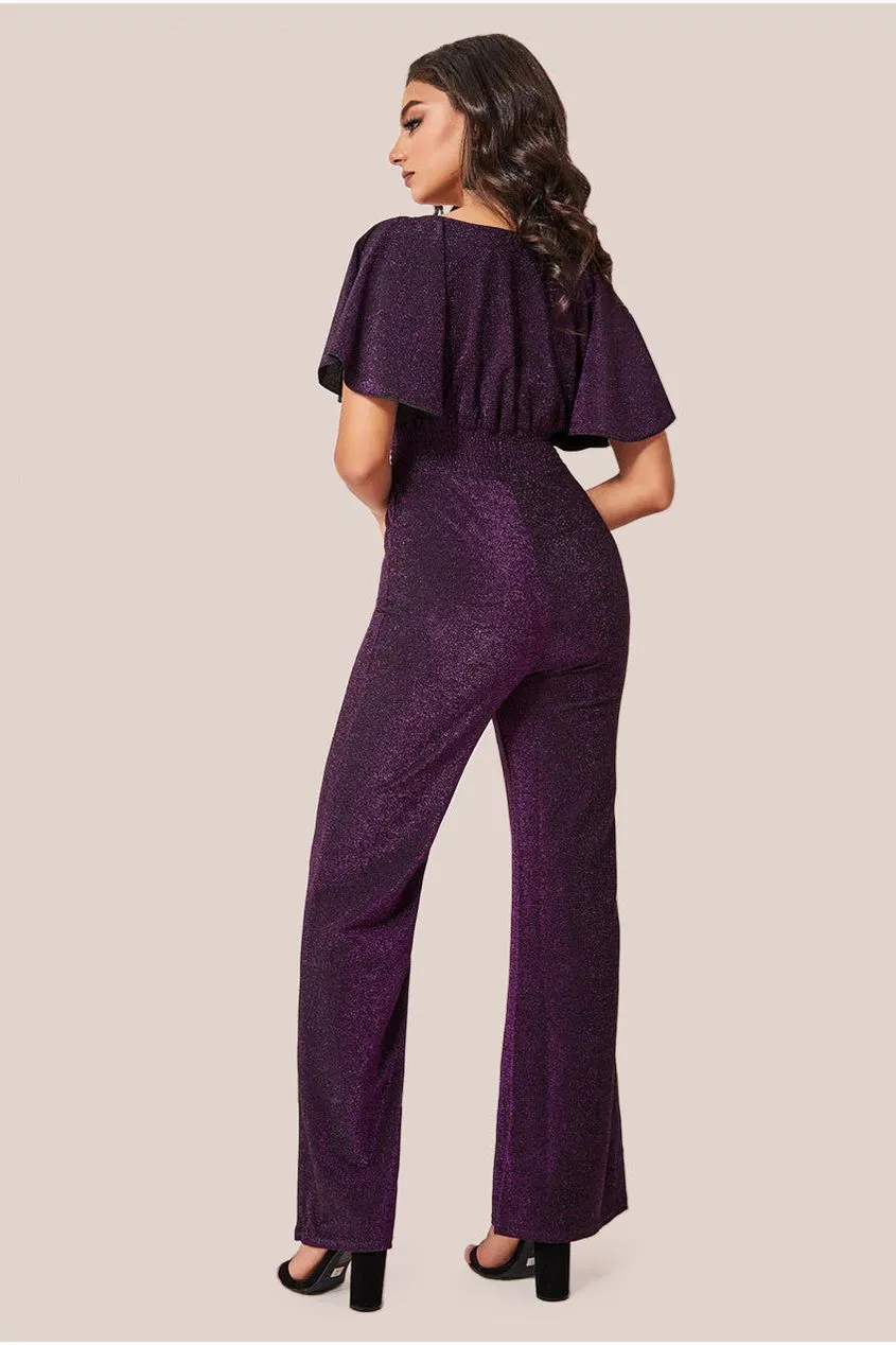 Goddiva Lurex Wrap Style Jumpsuit - Magenta