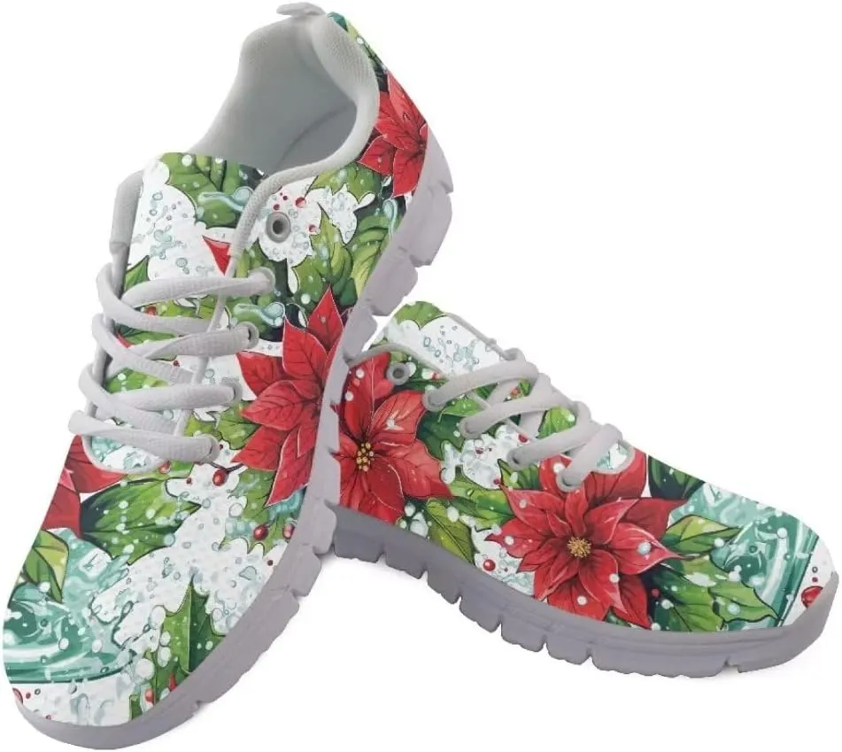 Jeiento Christmas Running Shoes for Women Girls Tennis Shoes for Men Mesh Gym Sports Shoes Lace-up Christmas Shoes Non Slip Walking Sneakers