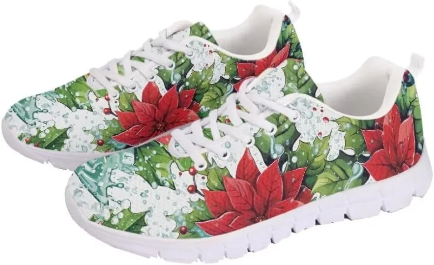 Jeiento Christmas Running Shoes for Women Girls Tennis Shoes for Men Mesh Gym Sports Shoes Lace-up Christmas Shoes Non Slip Walking Sneakers