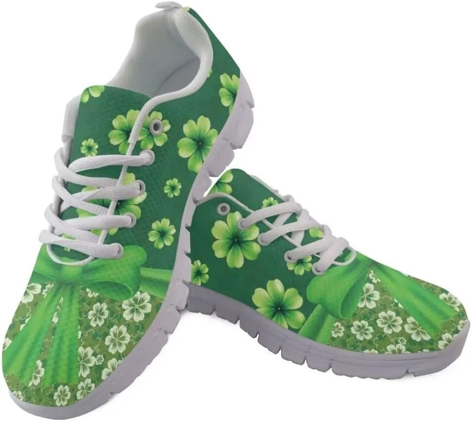 Jeiento St. Patrick's Day Shoes for Women Running Shoes for Men Teenager Green Leaf Pattern Shoes Mesh Gym Sports Shoes for Party Fashion Sneakers Hiking Walking DailyShoes