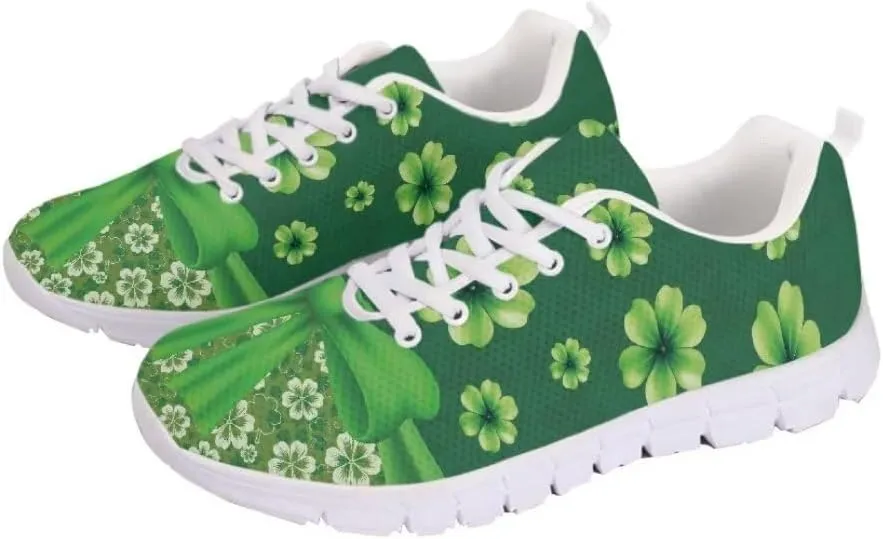 Jeiento St. Patrick's Day Shoes for Women Running Shoes for Men Teenager Green Leaf Pattern Shoes Mesh Gym Sports Shoes for Party Fashion Sneakers Hiking Walking DailyShoes