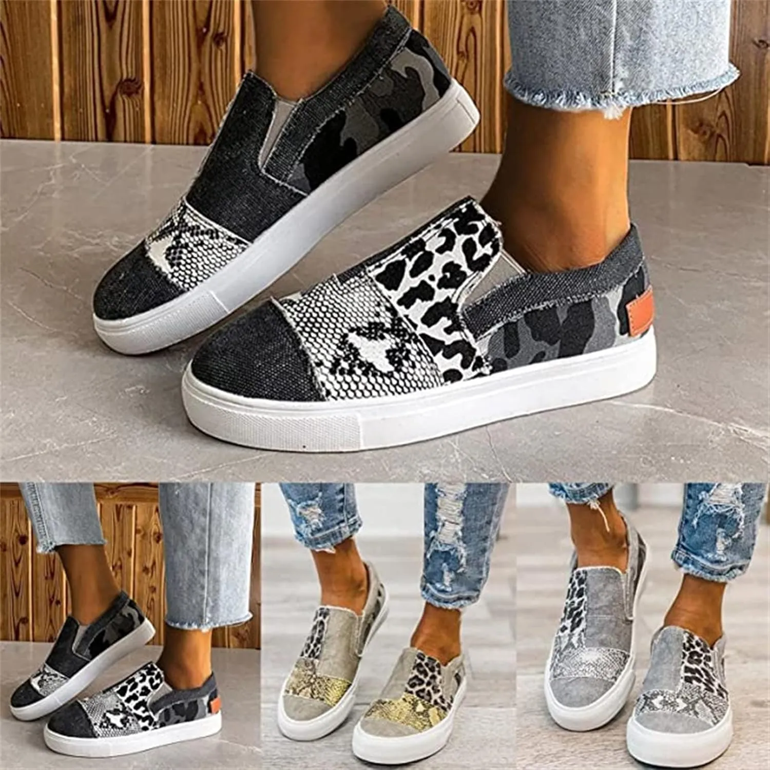Lausiuoe Shoes For Women Sneakers Trendy Fashion Low Top Comfortable Canvas Walking Shoes Casual Non-Slip Flat Loafers