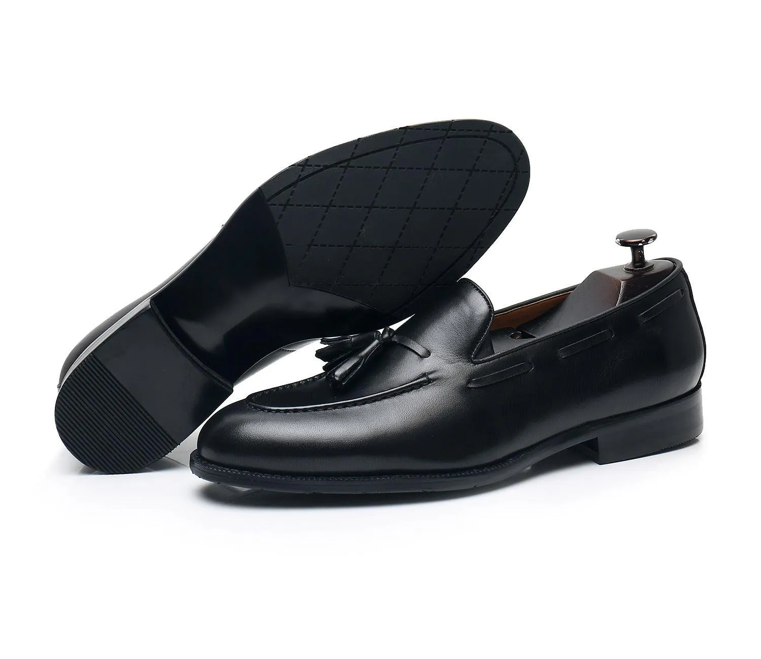 Leather Round Toe Slip-On Business Loafers - Men Shoes