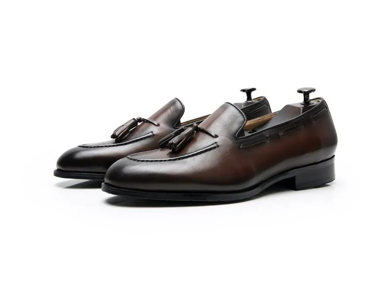 Leather Round Toe Slip-On Business Loafers - Men Shoes