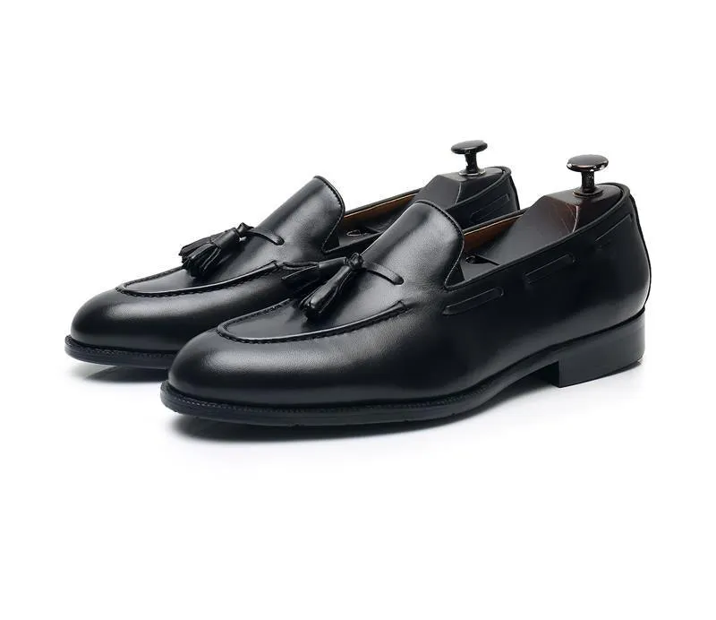 Leather Round Toe Slip-On Business Loafers - Men Shoes