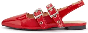 LUCKY STEP Women's Slingback Buckle Flats Ballet Poninted Toe Block Heel Dress Adjustable Strap Mary Jane Formal Wedding Shoes