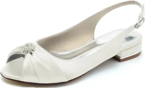 Minishion Womans Girls Dress Flats for Wedding Slingback Peep Toe Evening Formal Sandals Shoes BR236