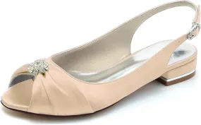 Minishion Womans Girls Dress Flats for Wedding Slingback Peep Toe Evening Formal Sandals Shoes BR236