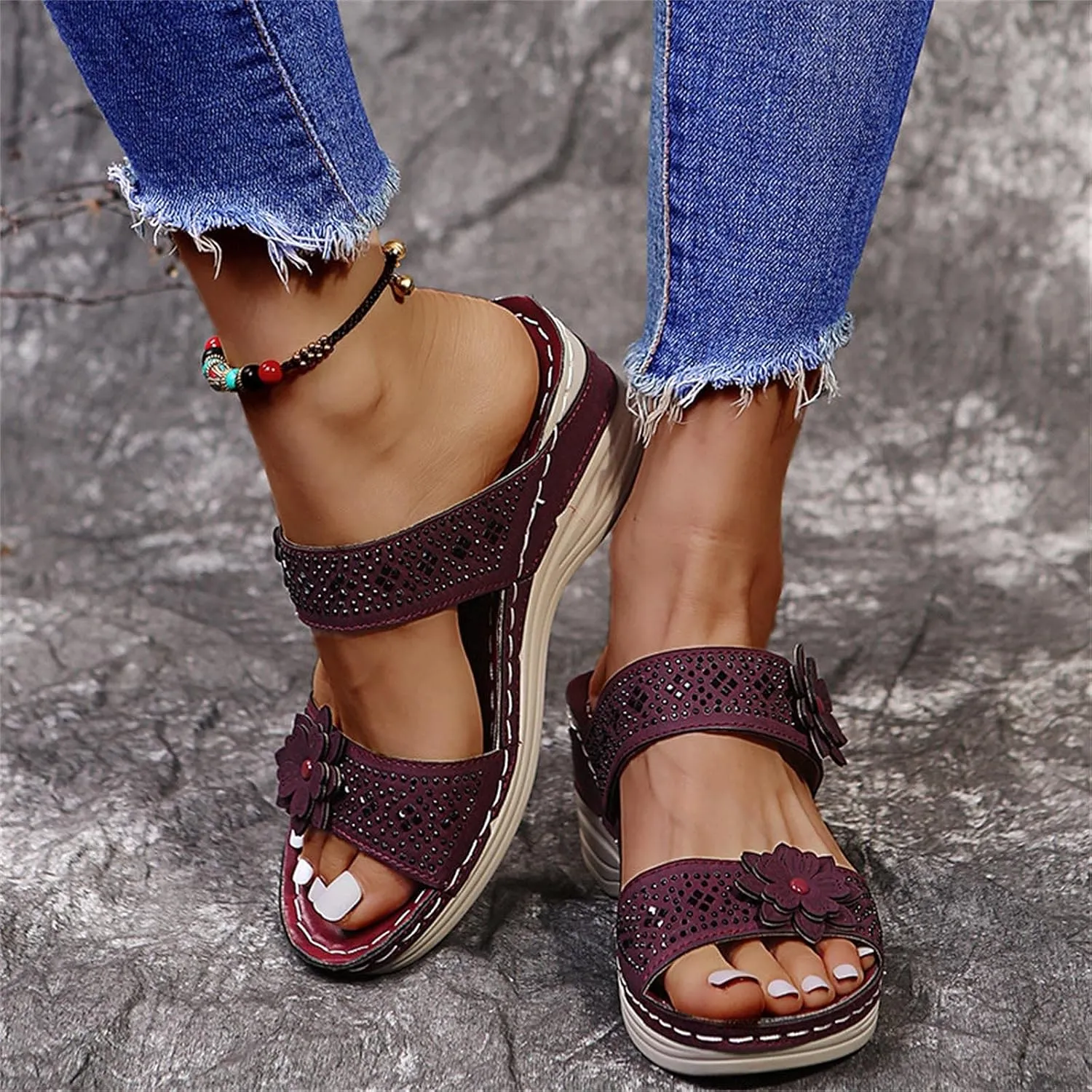 Orthopedic Summer Slides for Women with Arch Support Comfortable Walking Shoes Lightweight Adjustable Straps Beach Casual Outdoor Recovery Sandals