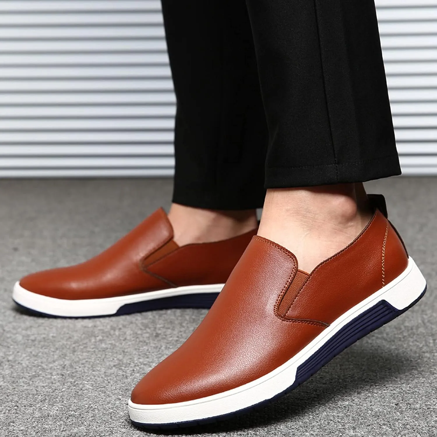 Shoes Solid Leather Business Formal Wear Breathable Slip On Leisure Style Men's Color Men's Comfy Dress (Brown, 10.5)