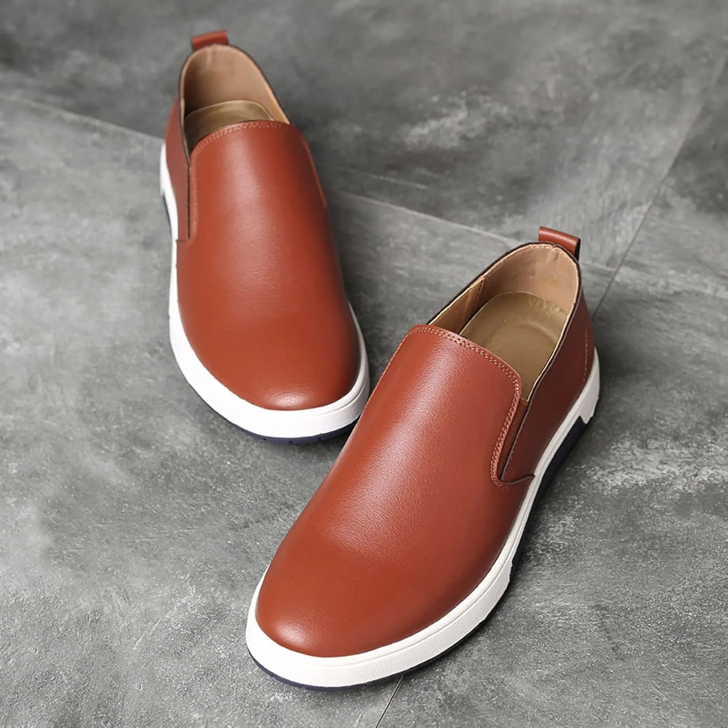 Shoes Solid Leather Business Formal Wear Breathable Slip On Leisure Style Men's Color Men's Comfy Dress (Brown, 10.5)