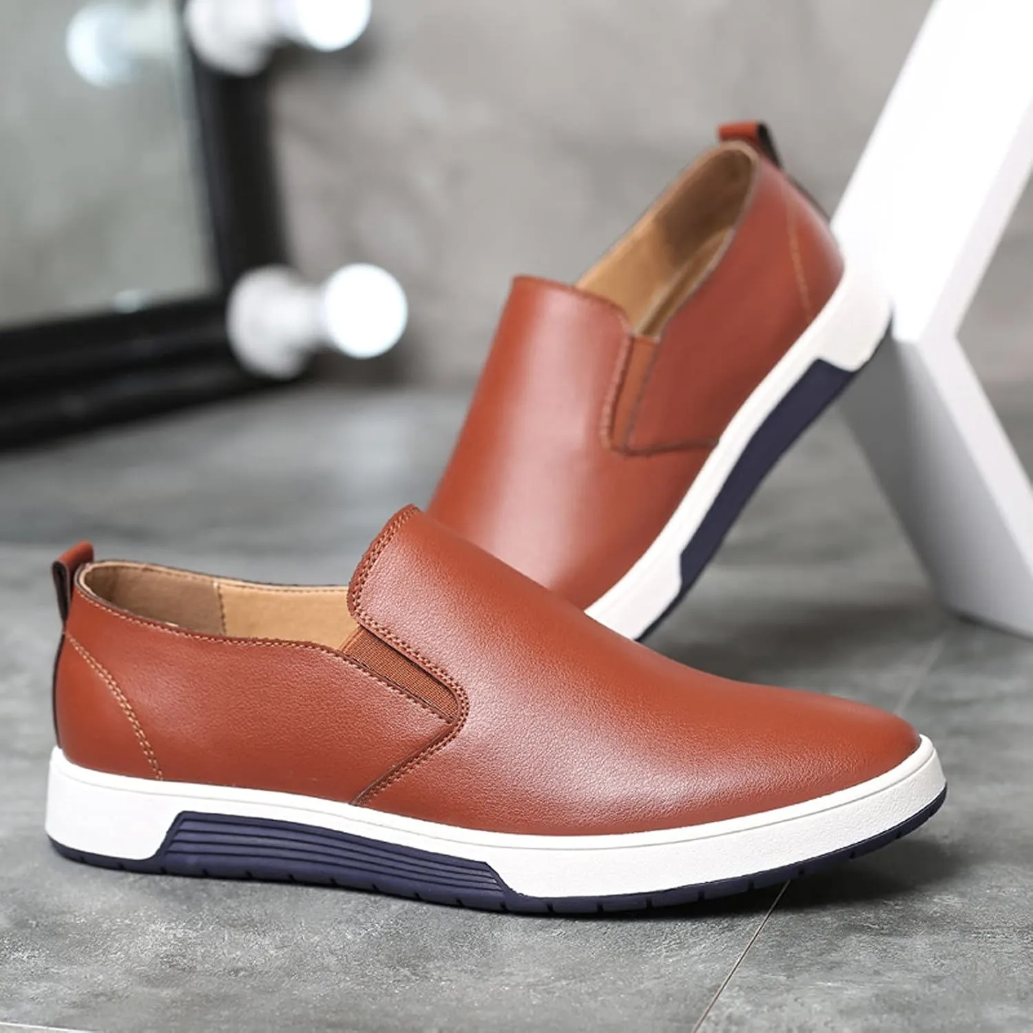 Shoes Solid Leather Business Formal Wear Breathable Slip On Leisure Style Men's Color Men's Comfy Dress (Brown, 10.5)