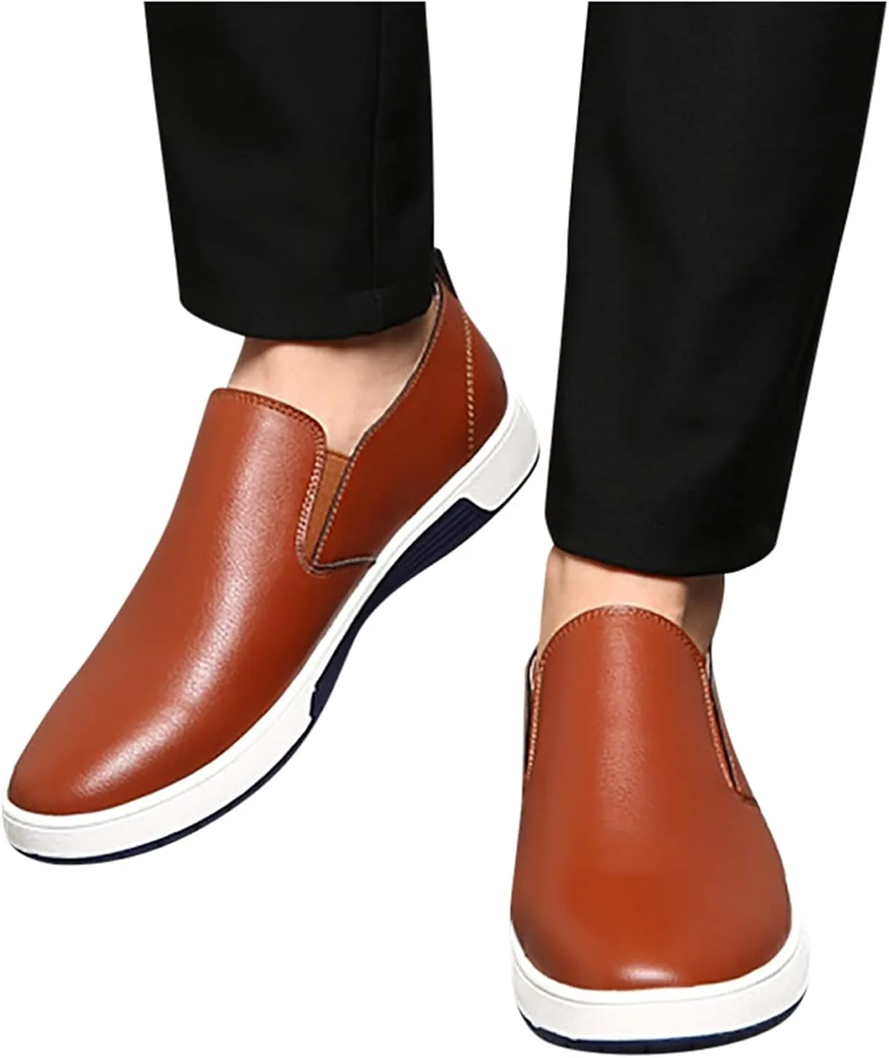 Shoes Solid Leather Business Formal Wear Breathable Slip On Leisure Style Men's Color Men's Comfy Dress (Brown, 10.5)