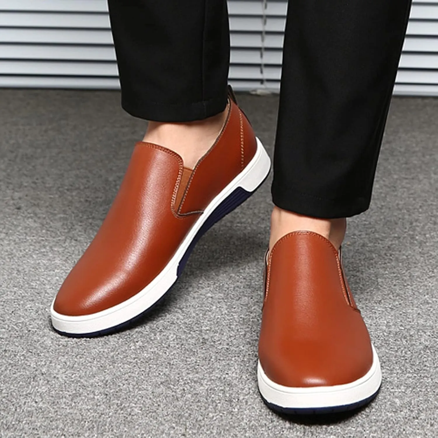 Shoes Solid Leather Business Formal Wear Breathable Slip On Leisure Style Men's Color Men's Comfy Dress (Brown, 10.5)