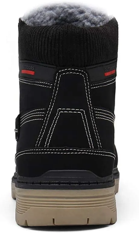 SKDOIUL Mens Winter Snow Boots Leather Ankle Walking Shoes with Warm Fur