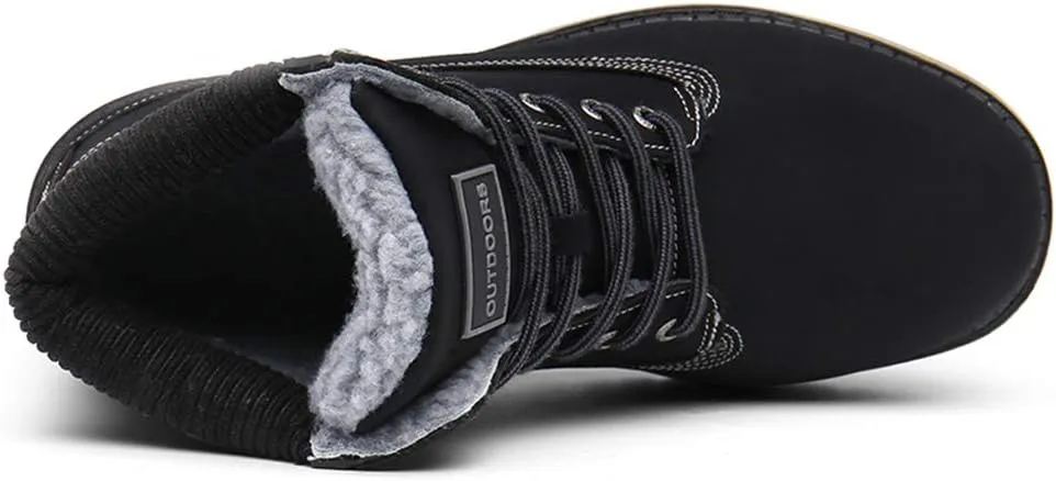 SKDOIUL Mens Winter Snow Boots Leather Ankle Walking Shoes with Warm Fur