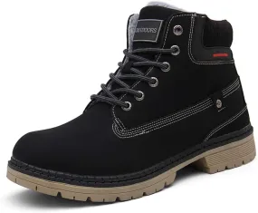 SKDOIUL Mens Winter Snow Boots Leather Ankle Walking Shoes with Warm Fur