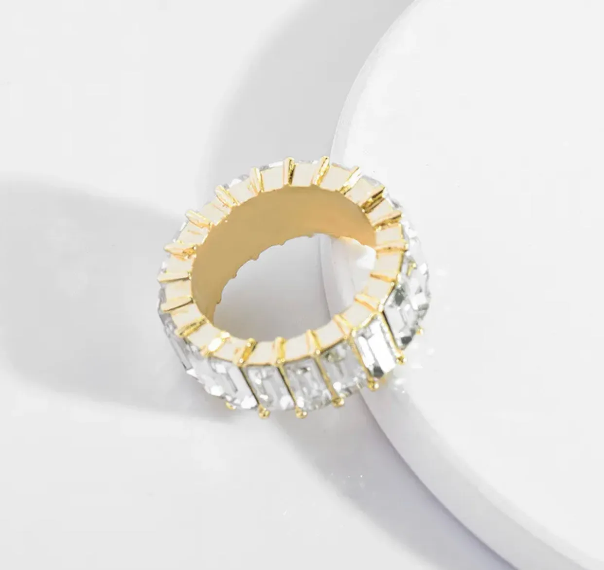 Smoke and Mirrors Eternity Baguette Ring | Clear & Gold