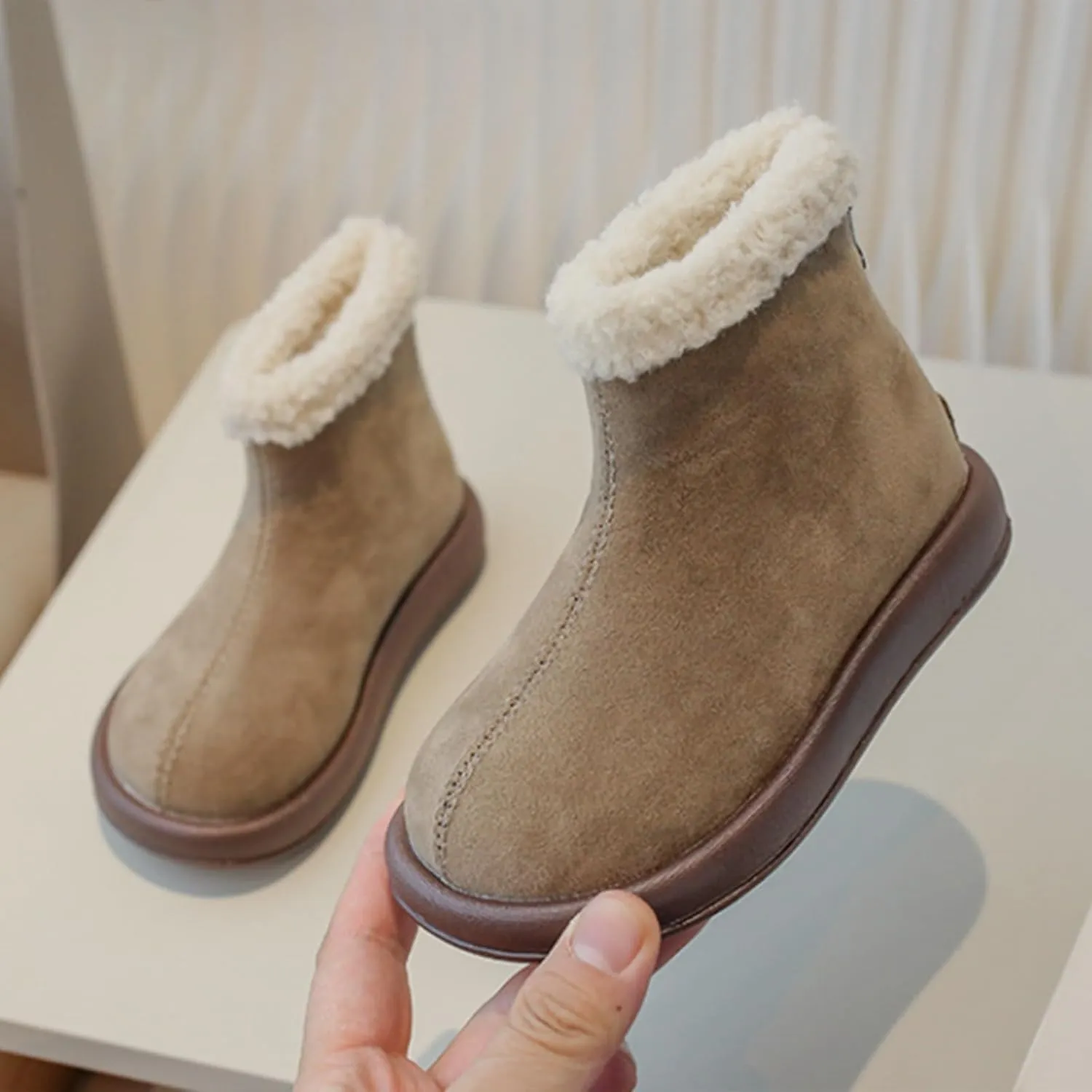 Toddler Plush Lining Snow Ankle Cozy Soft Sole Cotton Boots Cold Weather Comfortable Warm Plush Lined Toddler Boot