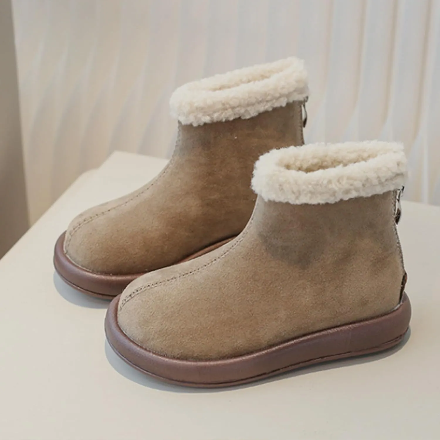 Toddler Plush Lining Snow Ankle Cozy Soft Sole Cotton Boots Cold Weather Comfortable Warm Plush Lined Toddler Boot