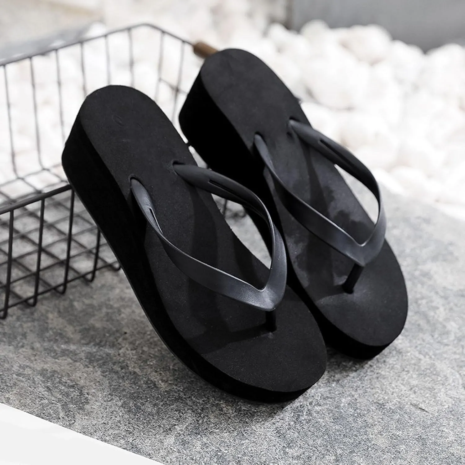 Wedge Flip Flops for Women Beach Shoes Ladies Heighten Wedges Platform Bohemian Slippers Clip Toe Sandals, 9