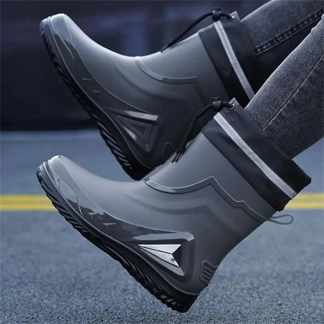 Wjnvfioo Men's Waterproof Drawstring Rain Boots Non-Slip Flat Fashion Rider Rain Boots