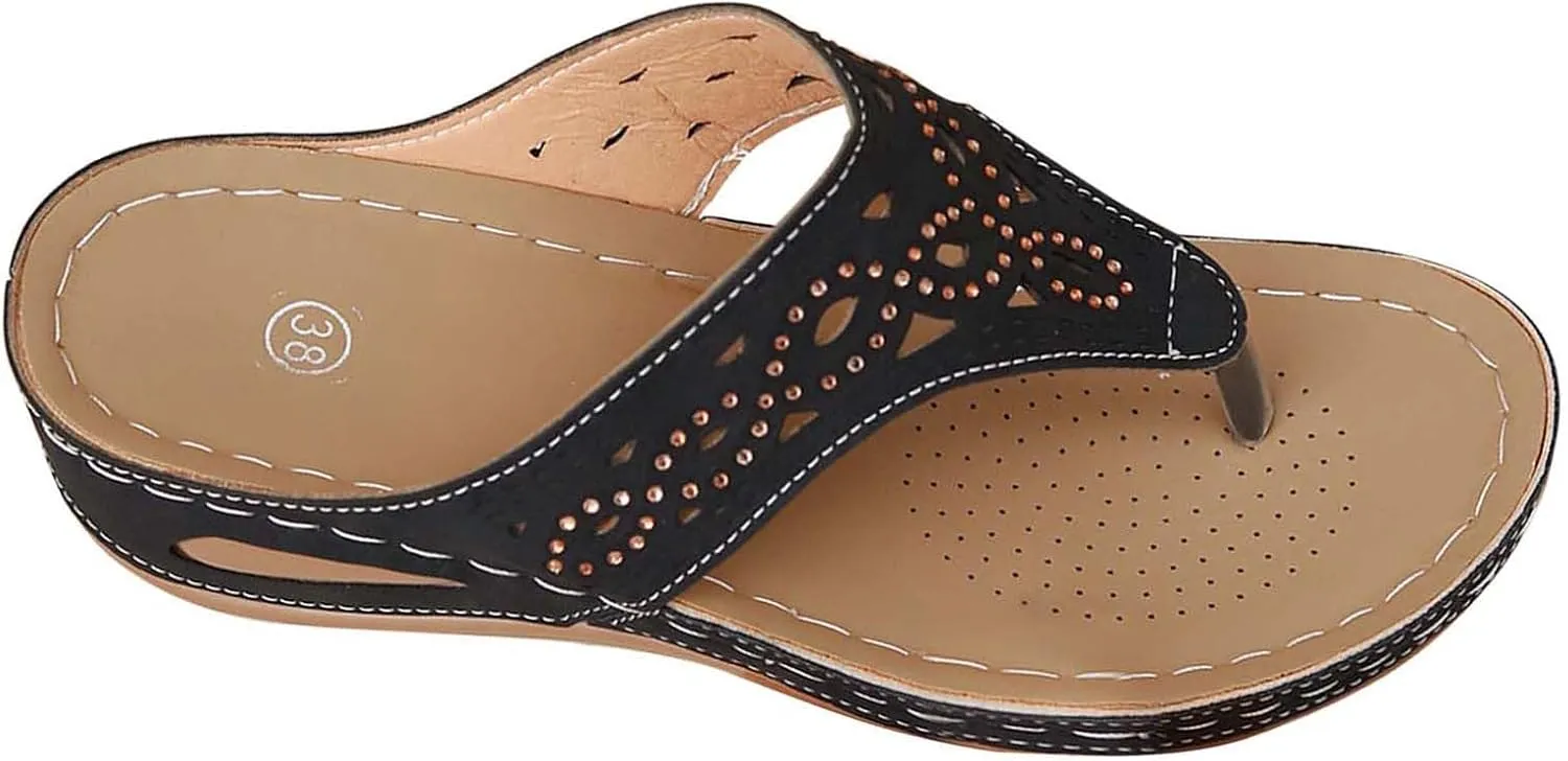 Women Beach Wedge Sandals 2025 Low Wedges Flip Flops Arch Support Orthopedic Clip Toe Slippers Boho Slides Thong Sandal