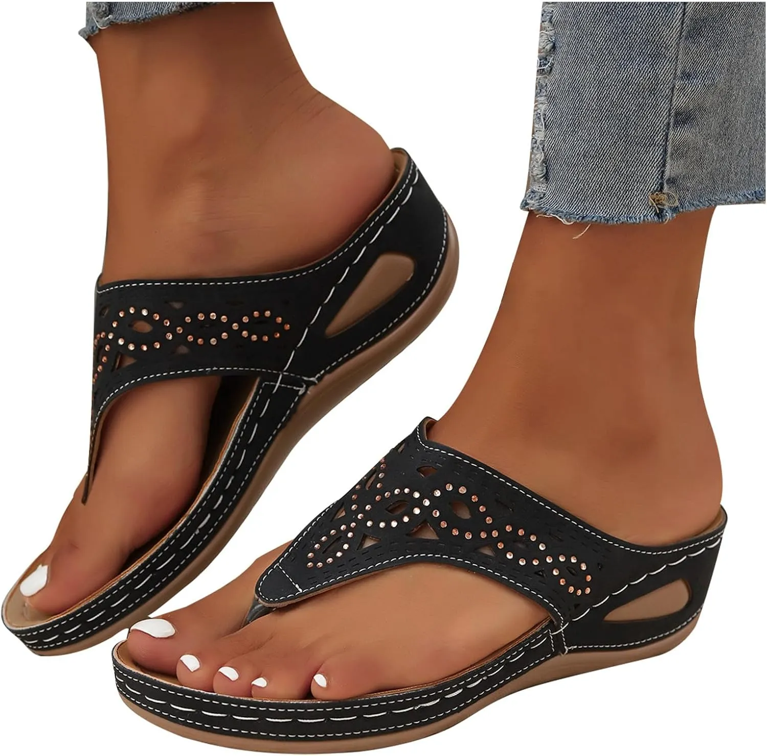 Women Beach Wedge Sandals 2025 Low Wedges Flip Flops Arch Support Orthopedic Clip Toe Slippers Boho Slides Thong Sandal