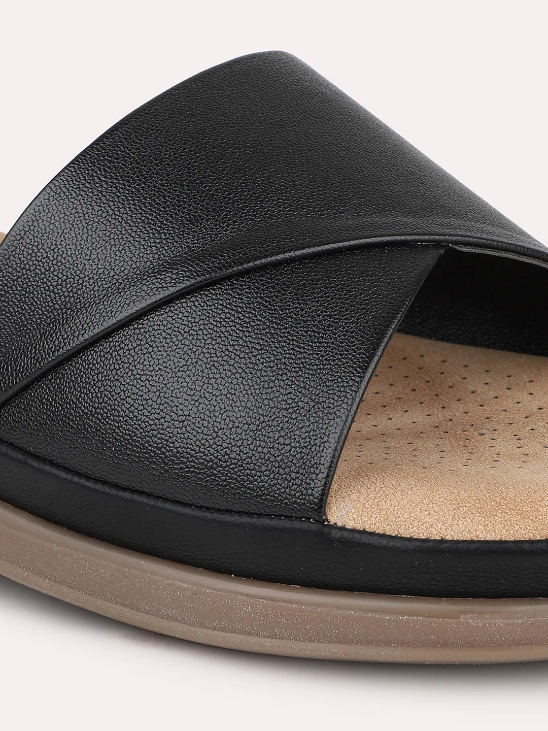 Women Black Open Toe Comfort Heels 