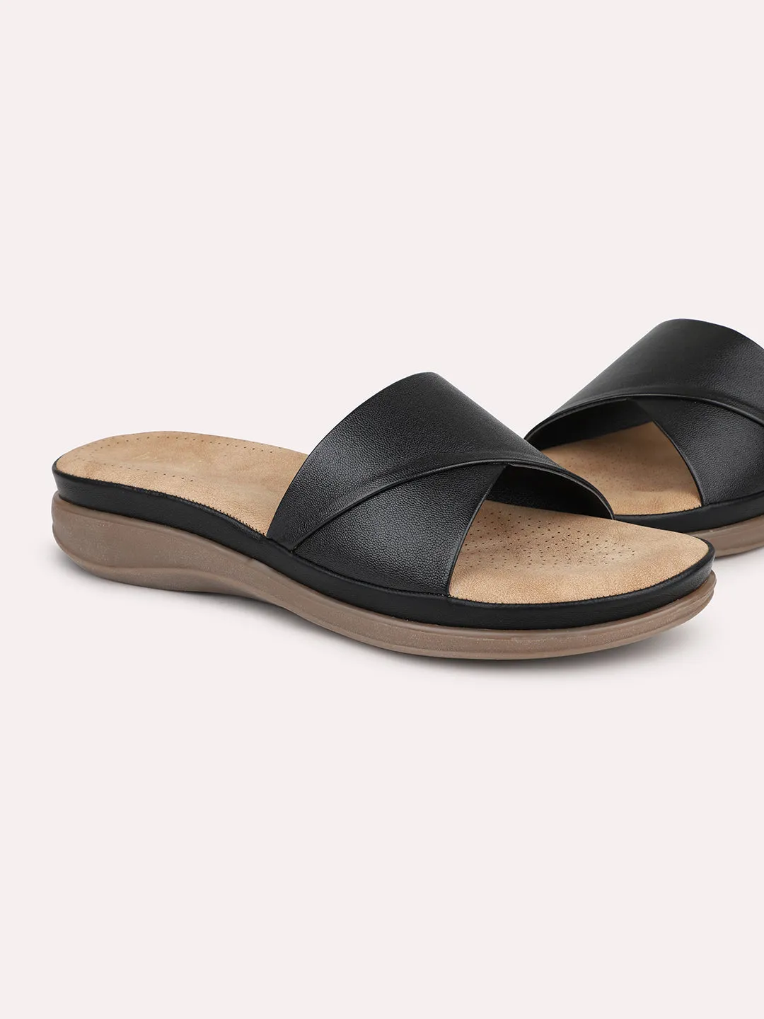 Women Black Open Toe Comfort Heels 