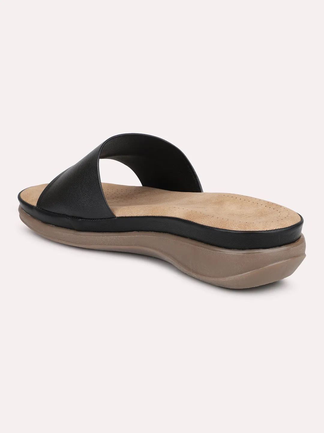 Women Black Open Toe Comfort Heels 