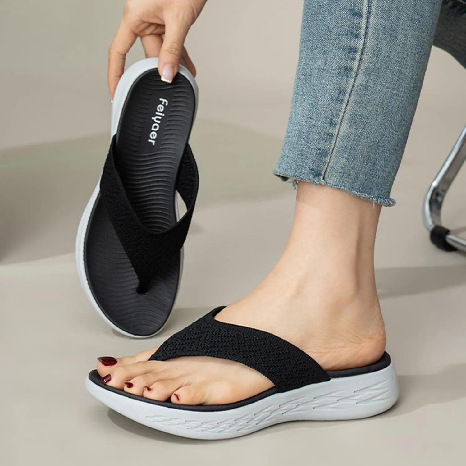 Women Shoes Wedge Thick Soled Flip Flops Fashionable Outdoor Beach Sandals Women Lime Sandals Slippers for Beach