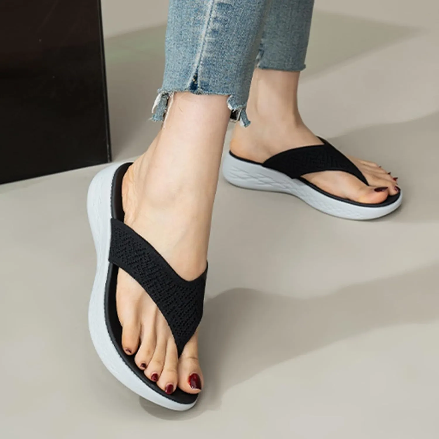 Women Shoes Wedge Thick Soled Flip Flops Fashionable Outdoor Beach Sandals Women Lime Sandals Slippers for Beach