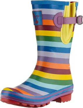 Women's Rain Boot Waterproof Mid-Calf Boots Cute Printing Rainbow Rain Boots Wellies Rain Shoes UK Brand