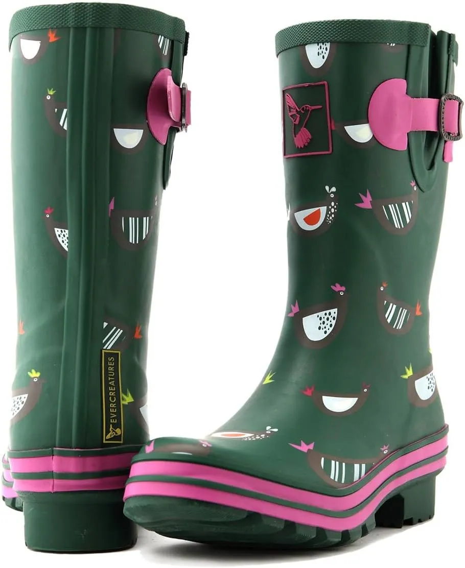 Women's Rain Boot Waterproof Mid-Calf Boots Cute Printing Rainbow Rain Boots Wellies Rain Shoes UK Brand