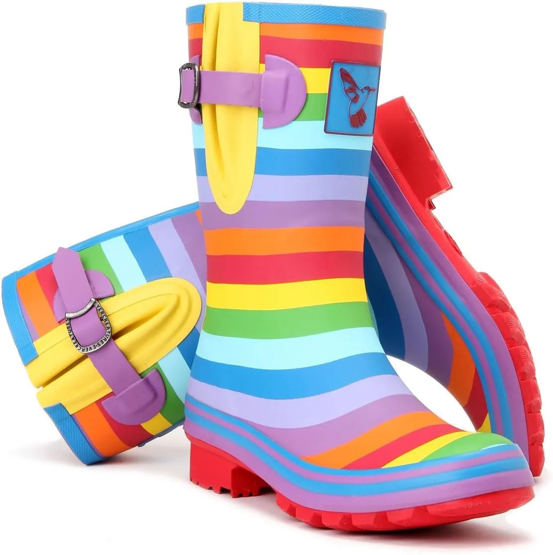 Women's Rain Boot Waterproof Mid-Calf Boots Cute Printing Rainbow Rain Boots Wellies Rain Shoes UK Brand