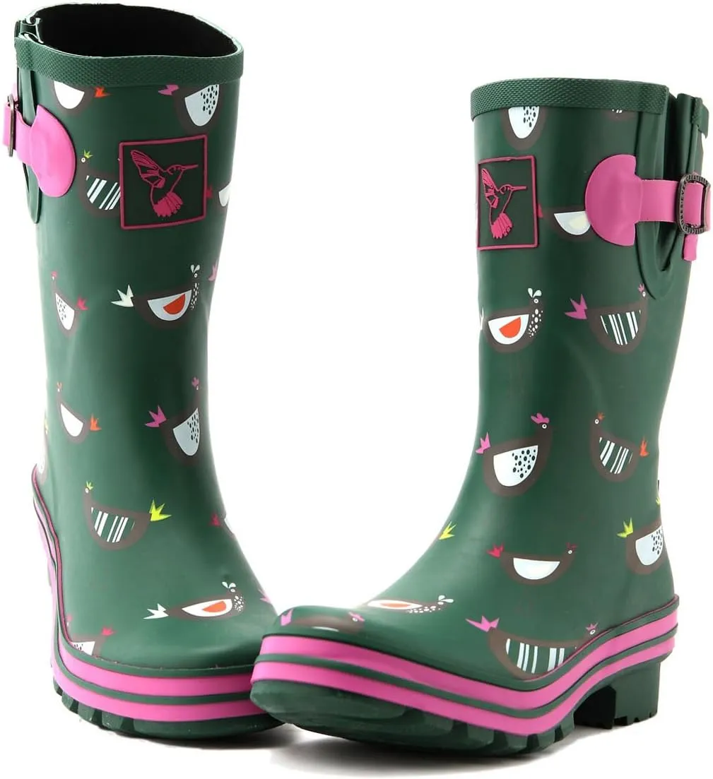 Women's Rain Boot Waterproof Mid-Calf Boots Cute Printing Rainbow Rain Boots Wellies Rain Shoes UK Brand