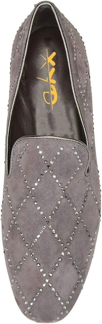 XYD Women Formal Closed Round Toe Flats Low Heel Loafer Studded for Office Lady Comfy Walking Driving Shoes