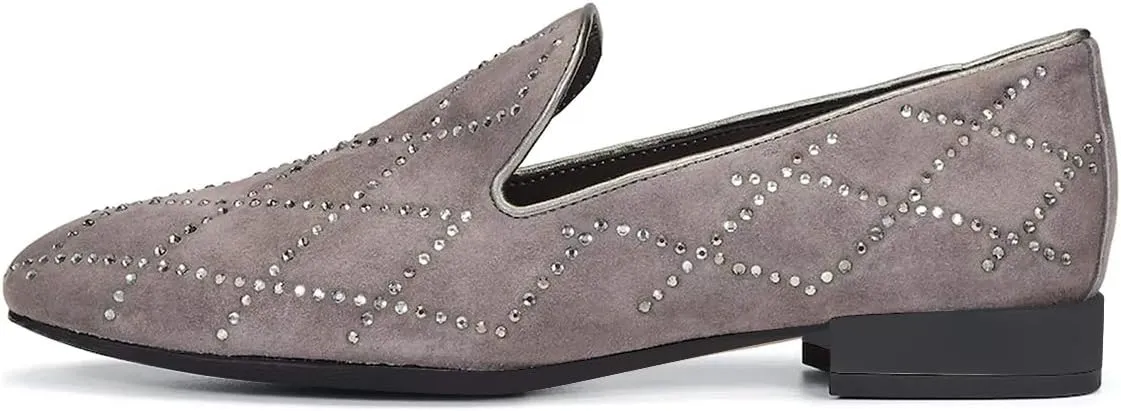 XYD Women Formal Closed Round Toe Flats Low Heel Loafer Studded for Office Lady Comfy Walking Driving Shoes