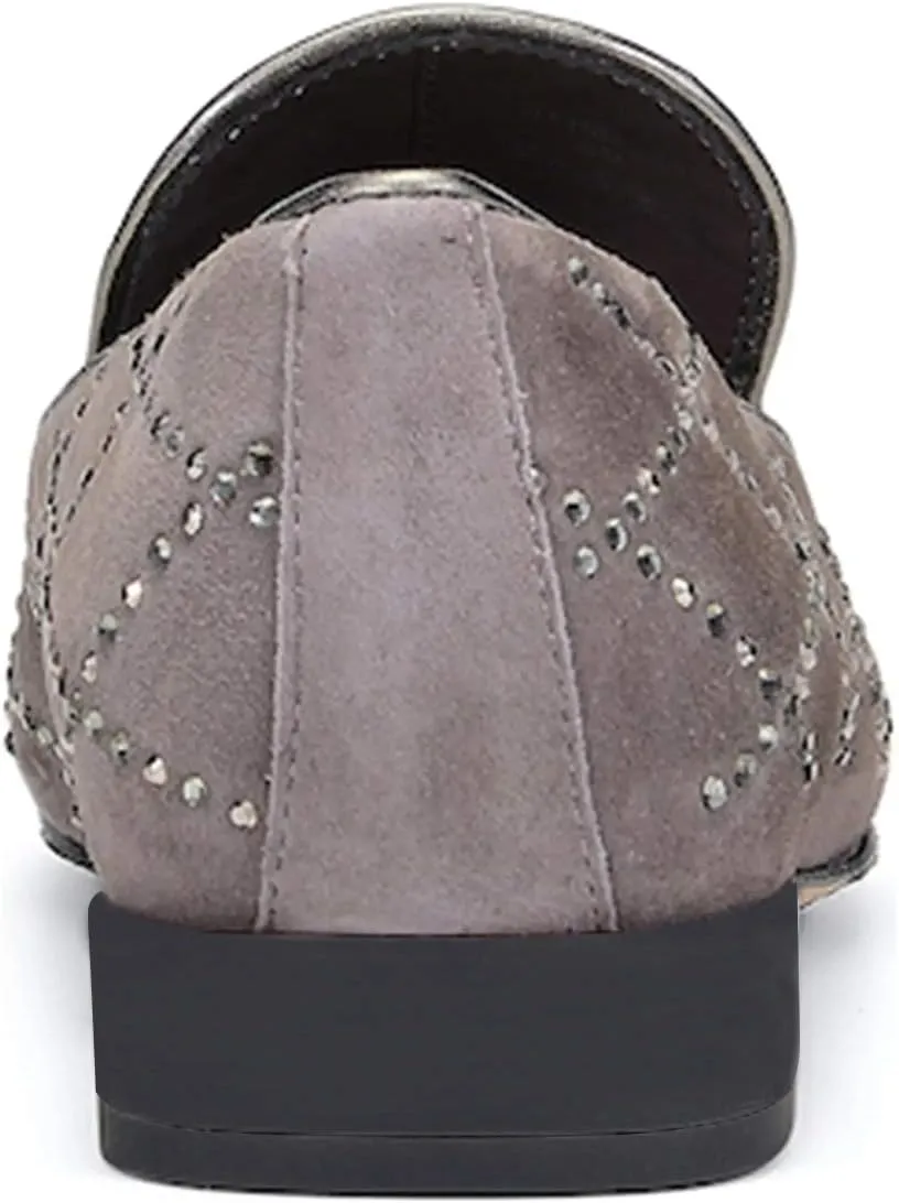 XYD Women Formal Closed Round Toe Flats Low Heel Loafer Studded for Office Lady Comfy Walking Driving Shoes