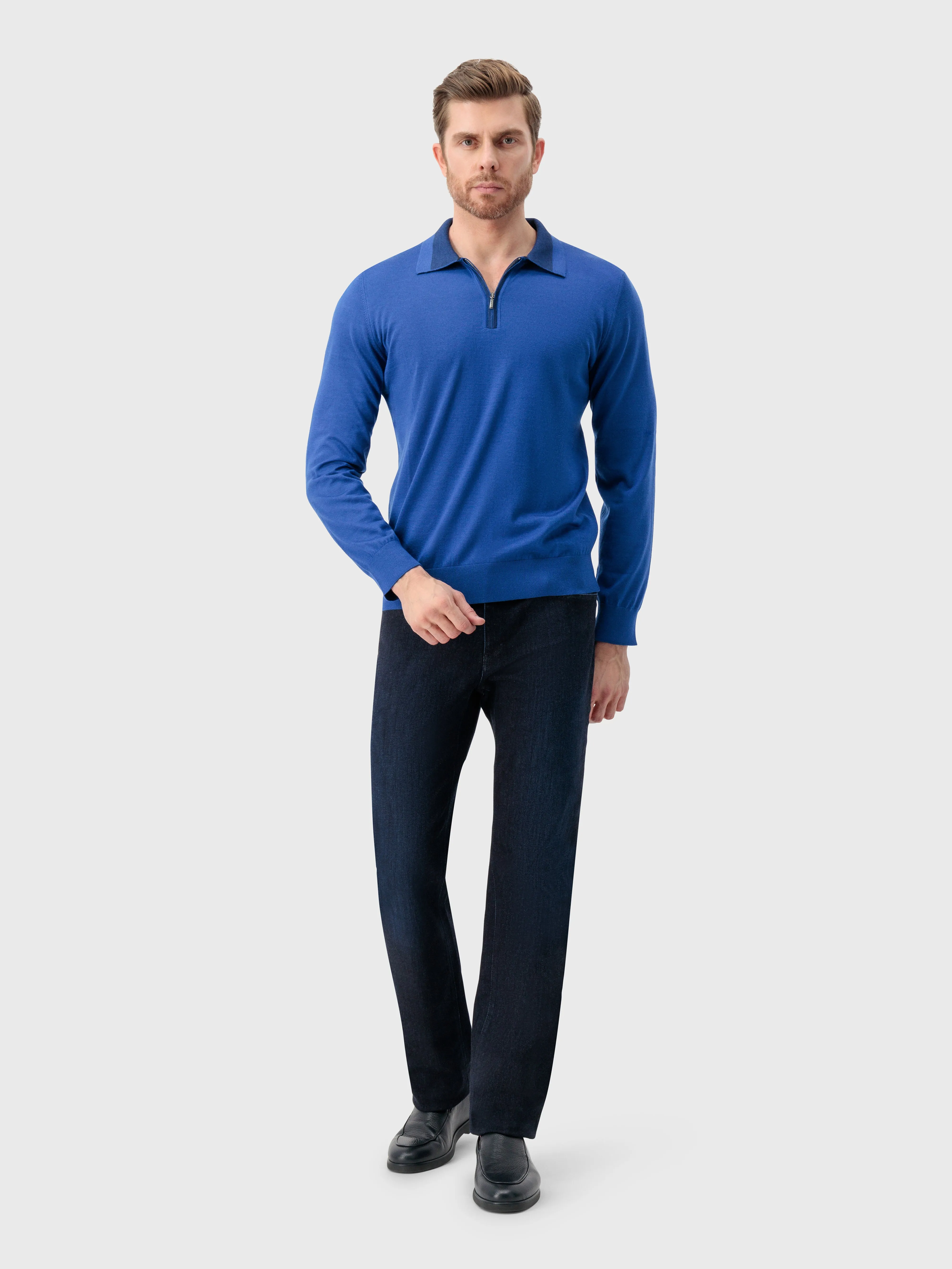 Zipped Polo Shirt Bright Blue