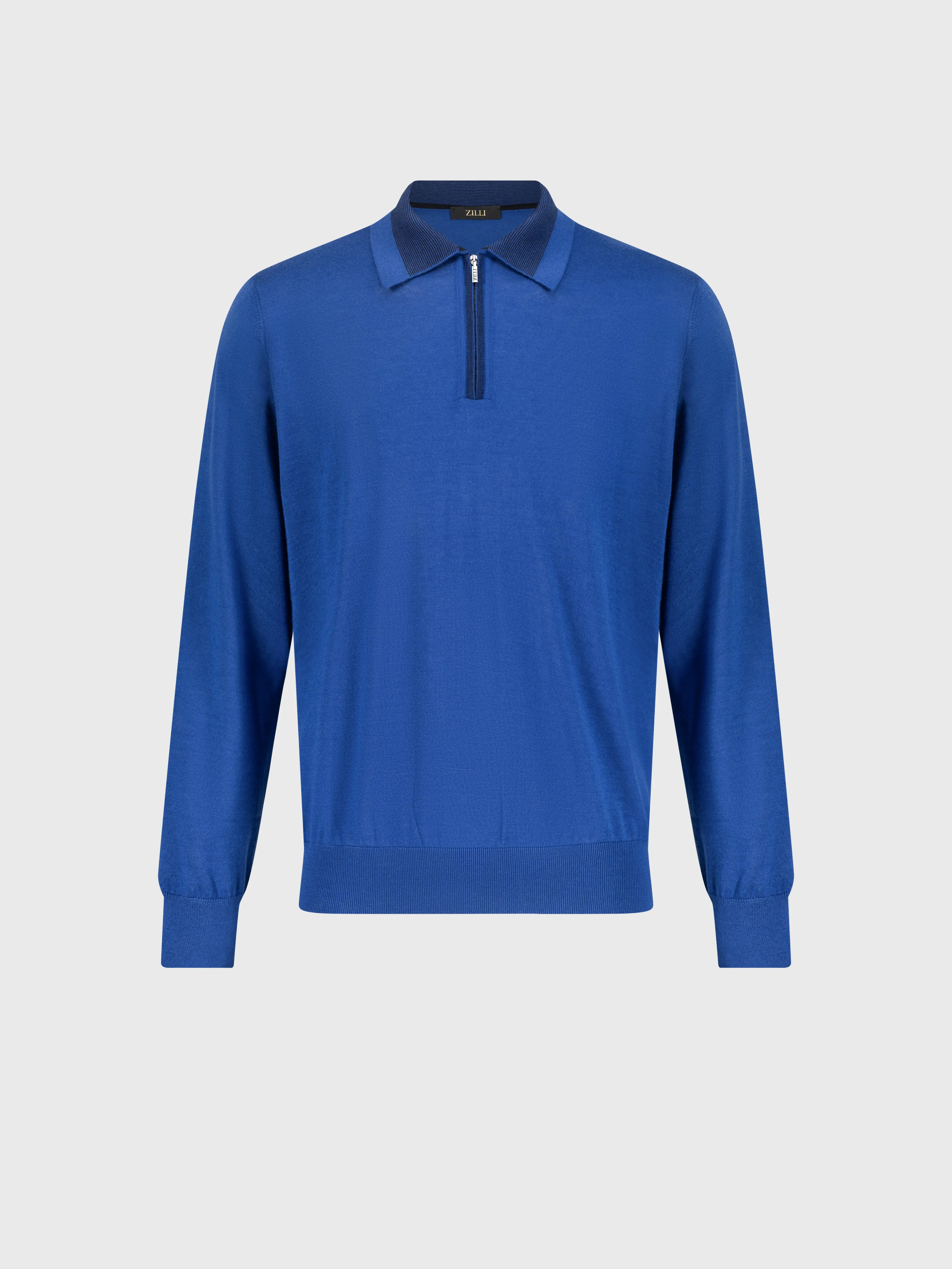 Zipped Polo Shirt Bright Blue